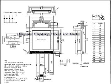 3.3 فولت وحدة تزويد الطاقة COG LCD وحدة STN Positve 128 * 128 نقطة NT7541 Driver