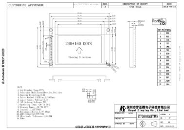 RYP240160A وحدة شاشة LCD الرسومية المخصصة RYP240160A 6 O 'زاوية عرض الساعة