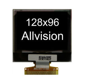 شاشة OLED مقاس 1.32 بوصة بأحرف بيضاء في خلفية سوداء بدقة 128 × 96 بكسل