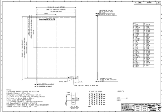 10.1 بوصة TFT LCD Module INNOLUX P101SFA-AF0 قطري 1600*RGB*2560
