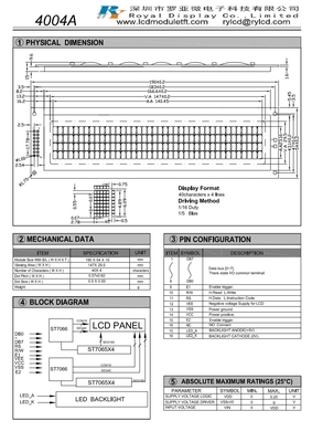 40 * 4 حرف STN LCD Module Blue Monochrome Negative حجم كبير مع ST7065/7066