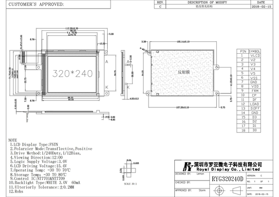 320*240 FSTN LCD Module أحمر للفحص الطبي إيجابي