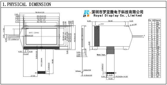 128*64 STN LCD Module الأزرق / الرمادي / الأبيض / الأخضر / الأصفر مخصص