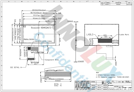 4.3 بوصة Innolux LCD Module Panel 480*3RGB*272 TFT Display مكافحة الانعكاس الرقمي