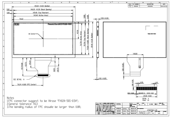 6.5 بوصة Innolux AT065TN14 TFT LCD Module 800*RGB*480 لوحة العرض