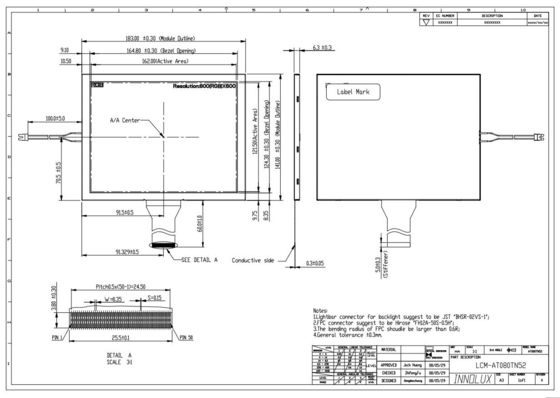 AT080TN52 Innolux 8.0 بوصة LCD Module 800*RGB*600 لوحة عرض رقمية