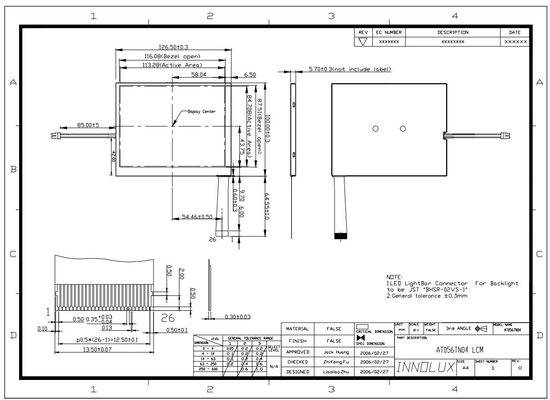 5.6 بوصة Innolux TFT LCD Panel 320*234 RGB At056tn04 شاشة لمسة نظرية