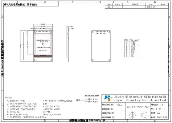 1.77' 1.8' TFT LCD Module 128*160 RGB مع واجهة SPI ST7735 4 خطوط 65k