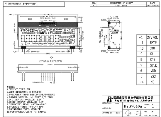 TN LCD Module إيجابية -40 درجة مئوية للعداد للطاقة