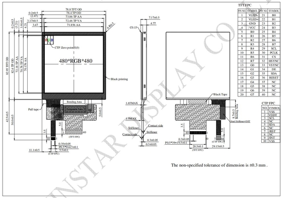 4.0'' 480*RGB*480 TFT LCD Module IPS Transmissive Winstar استبدال الشاشة