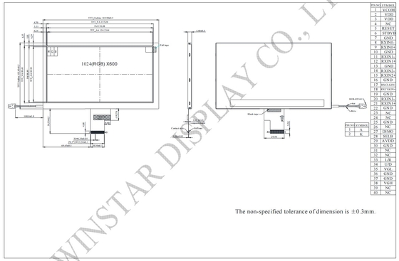 7.0'' TFT LCD Module 1024*RGB*600 16:9 واجهة LVDS شاشة السيارة Winstar استبدال