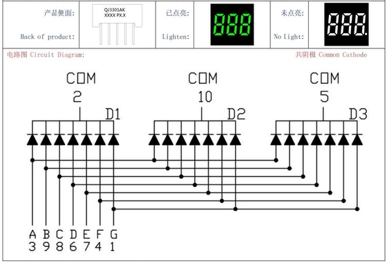 الكاثود الشائع 20mA الطازج الأخضر LED Module 3 رقم 7 عرض القطاع