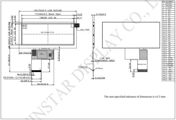 4.6'' 800*RGB*320 LCD Module TFT ناقل 12H نوع البار Winstar استبدال