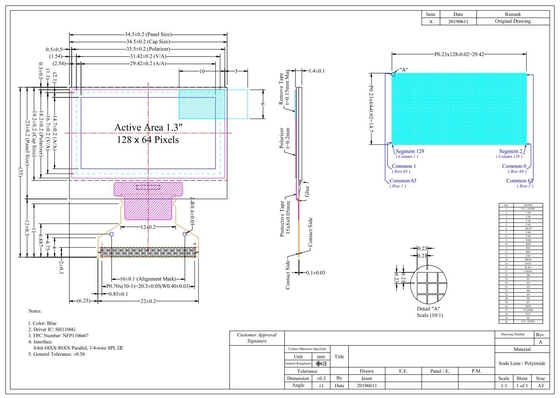 1.29' 1.3' OLED LCD Module 128*64 أحمر أحمر عرض حر