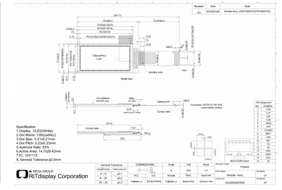 1.29' 1.3' OLED Module 64*128 CH1115 IC Spi I2c واجهة عالية التباين