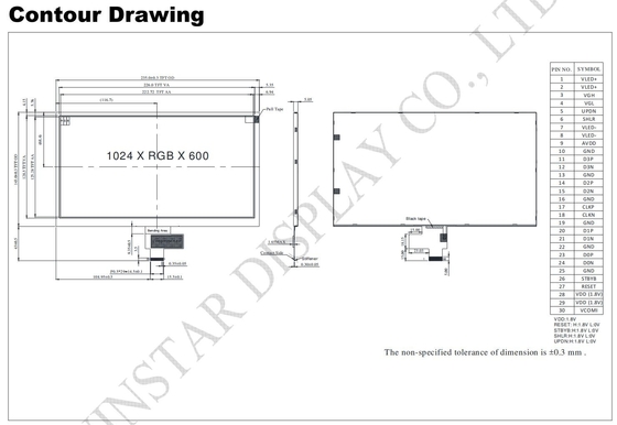 10.1'' 1024*RGB*600 TFT LCD Module 16:9 عرض واسع واجهة MIPI استبدال Winstar