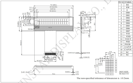 16*2 حرف COG LCD Module 6800/SPI/I2C واجهة 5*8 نقطة 5V أحادي اللون قابلة للتخصيص