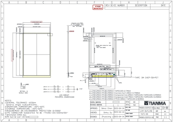 8' TFT LCD Module 1920*1200 RGB TM080VDSP03 درجة حرارة Tianma واسعة