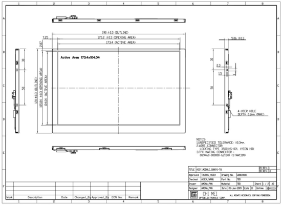 شاشة 8' TFT LCD 800*480 RGB G080y1-T01 تشيمي درجة حرارة واسعة 6/8 بت