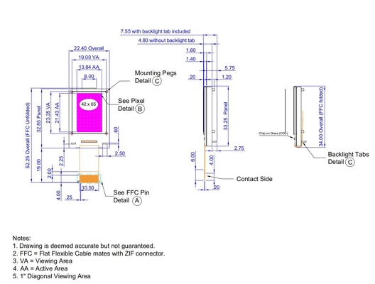 1.0'' 'وحدة LCD الرسومية FSTN 42 * 65 سلبي 12h St7565r Cfao4265A 100٪ تكرار درجة حرارة واسعة تخصيص