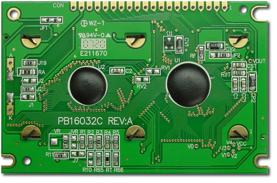 160 * 32 وحدة LCD الرسومية أصفر أخضر CFAG16032C-YYH-TT مع ST7920 درجة حرارة واسعة