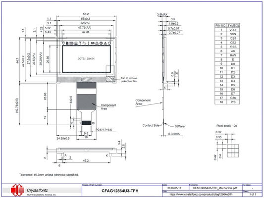 2.4' 128*64 وحدة LCD الرسومية منخفضة الطاقة CFAG12864U3-TFH ST7565P مع العرض الصناعي الضوء الخلفي