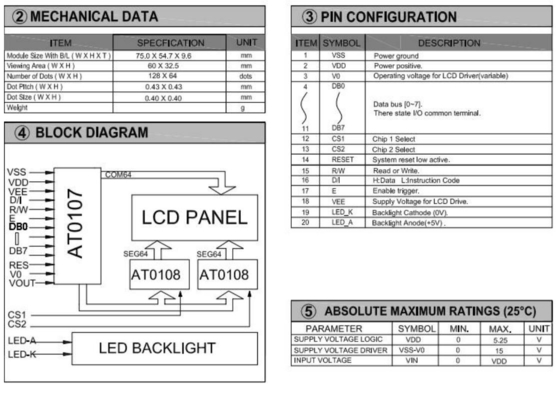 128 * 64 وحدة LCD الرسومية اللون اختياري 20 PIN AT0107/AT0108 STN عرض درجة حرارة واسعة الاستخدام الصناعي
