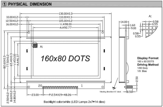 160 * 80 وحدة LCD الرسومية حجم كبير FSTN مع الضوء الخلفي 5.25v درجة حرارة واسعة LC7981 شاشة عرض صناعية