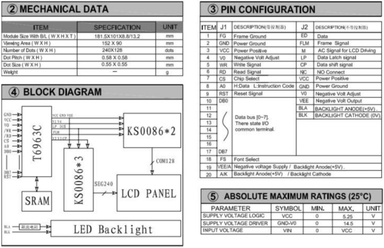 240*180 وحدة LCD FSTN الرسومية مع شاشة عرض صناعية ذات درجة حرارة واسعة مع إضاءة خلفية