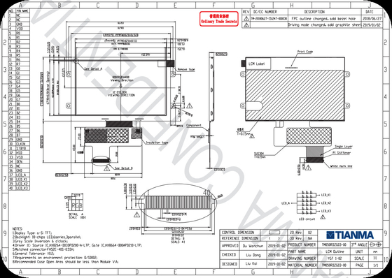 تيانما 5' 800*480 TFT HX8664 وحدات LCD واسعة درجة الحرارة