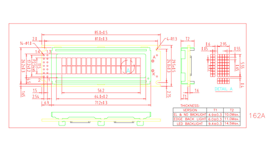 16*2 TN STN وحدة LCD مع استخدام PCB الصناعي