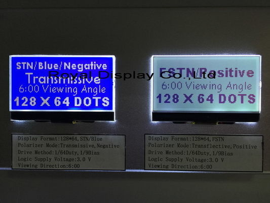 128x64 FSTN إيجابي COG 3V شاشة LCD أحادية Stn Gray للمعدات الطبية