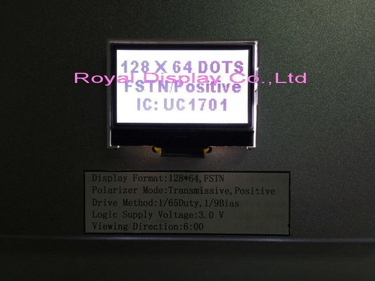 128x64 FSTN إيجابي COG 3V شاشة LCD أحادية Stn Gray للمعدات الطبية