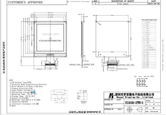 160*160 FSTN LCD Module شاشة عرض رسمية مخصصة مع UC1698U