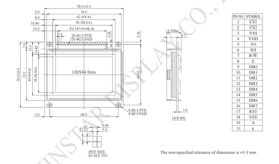 الرسومات 128 * 64 صغيرة وحدات LCD أحادية اللون مع NT7107 / NT7108 6800 واجهة قابلة للتخصيص