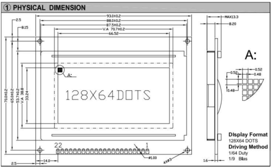 128 * 64 الرسومات STN وحدة LCD AT0107 أحادي اللون مع LED الضوء الخلفي الشاشة الصناعية