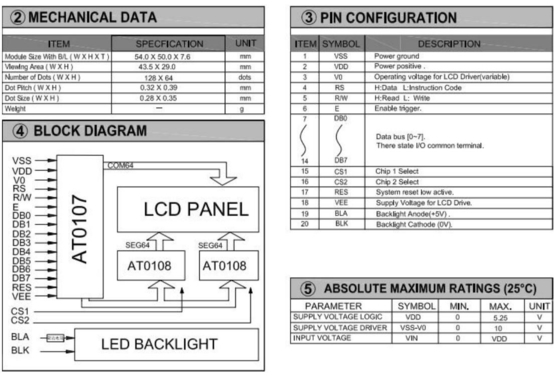 128 * 64 وحدة LCD الرسومية FSTN 6H AT0108 AT0107 مع شاشة العرض الصناعي PCB LED الضوء الخلفي
