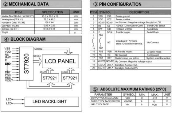 رابط 20PIN 128 * 64 وحدة LCD الرسومية أحادي اللون STN لون اختياري مع الضوء الخلفي