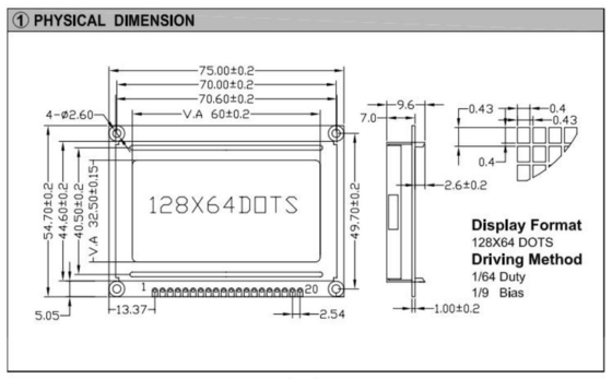 128 * 64 وحدة LCD الرسومية اللون اختياري 20 PIN AT0107/AT0108 STN عرض درجة حرارة واسعة الاستخدام الصناعي