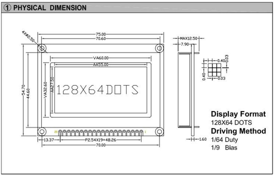 128 * 64 وحدات STN LCD الرسومية مع ضوء LED خلفي أحمر أحمر 20 دبوس ST7565 3.5v شاشة صناعية