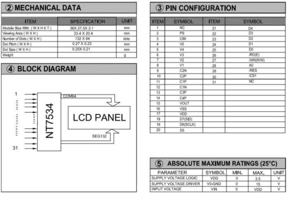 132*64 وحدة LCD الرسومية FSTN NT7534 FPC Connector العرض الصناعي 3.5v