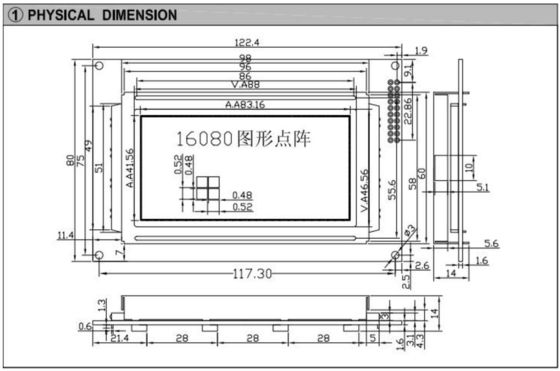 160 * 80 وحدات LCD الرسومية FSTN LC7981 5.25v مع الضوء الخلفي عرض صناعي