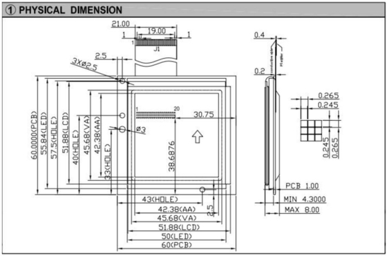 160 * 160 الرسومات المربعة FSTN RA8822 مع PCB الضوء الخلفي شاشة LCD الصناعية 6H 12H