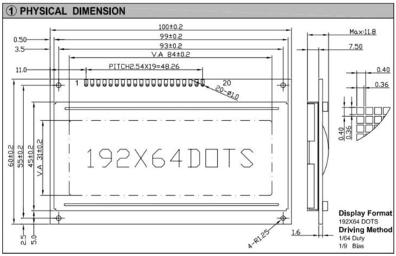 192 * 64 لوحة LCD الرسومية وحدة STN عرض واسع AT0107 مع اللعب الصناعي الضوء الخلفي