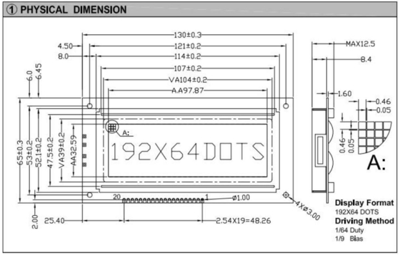 192 * 64 وحدات LCD الرسومية الحجم الكبير STN رابط PIN مع الضوء الخلفي AT0107 AT0108 شاشة عرض صناعية