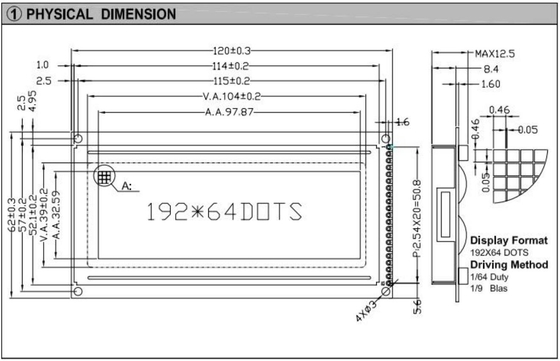 192*64 FSTN الرسومات لوحدة LCD AT0107 مع إضاءة خلفية عرض صناعي درجة حرارة واسعة