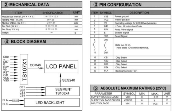 240 * 48 وحدات STN LCD الرسومية مع ضوء خلفي للوحات الورقية TS107/TS108 العرض الصناعي