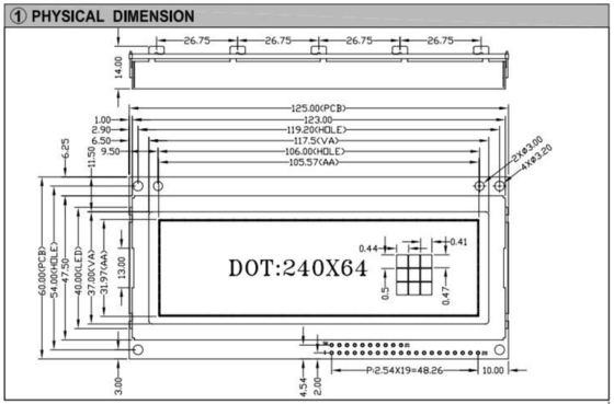 240 * 64 وحدات FSTN LCD الرسومية مع شاشة عرض صناعية PCB كبيرة الحجم