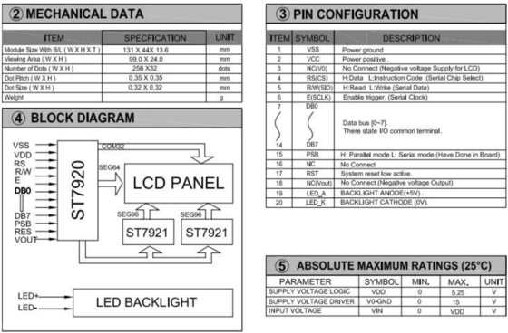 256 * 32 وحدات LCD الرسومية ذات الحجم الكبير ST7920/ST7921 20 دبوس عرض صناعي