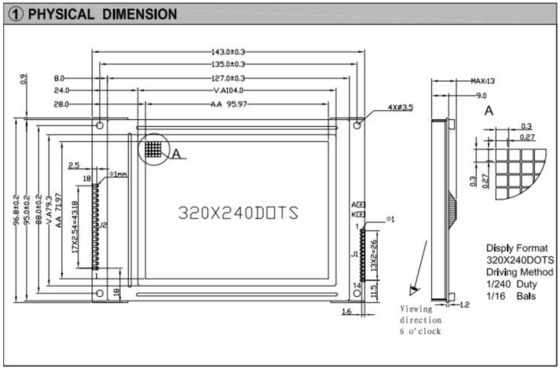320*240 FSTN وحدة LCD الرسومية RA8835 6H عرض صناعي لدرجة حرارة واسعة